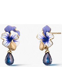 Kolczyki W.KRUK beżowe niebieskie złote fioletowe Kwiaty Nocy Bratki