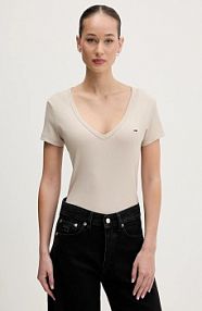 T-shirt Tommy Jeans  beżowy damski DW0DW17385