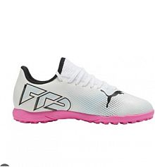 Młodzieżowe buty piłkarskie future 7 play tt  white black poison pink Puma damskie