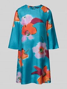 Sukienka o długości do kolan z jedwabiu z okrągłym dekoltem LUISA CERANO turkusowa EAN 718582 3719