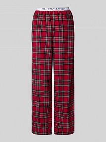 Spodnie od piżamy o kroju wide fit z ozdobnym guzikiem model 'Cozy' Polo Ralph Lauren czerwona damska EAN 4P0628