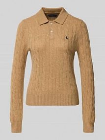 Bluzka z długim rękawem o kroju slim fit z mieszanki wełny z domieszką kaszmiru Polo Ralph Lauren brązowa damska EAN 211972132