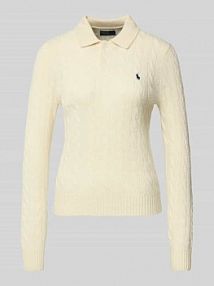 Bluzka z długim rękawem o kroju slim fit z mieszanki wełny z domieszką kaszmiru Polo Ralph Lauren beżowa damska EAN 211972132