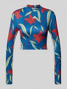 Koszulka sportowa z długim rękawem w kroju slim fit z nadrukiem allover adidas Sportswear niebieska damska EAN KE1350