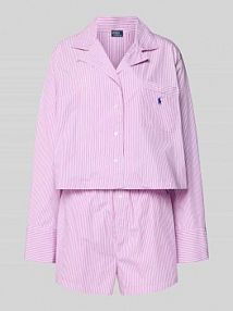 Piżama o kroju comfort fit z czystej Bawełna Model 'SHIRTING STRIPES' Polo Ralph Lauren różowa damska EAN 4P8010