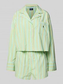 Piżama o kroju comfort fit z czystej Bawełna Model 'SHIRTING STRIPES' Polo Ralph Lauren zielona damska EAN 4P8010