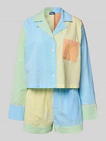 Piżama o kroju comfort fit z czystej bawełny model 'SCALLOP SEERSUCKER' Polo Ralph Lauren niebieska damska EAN 4P0792