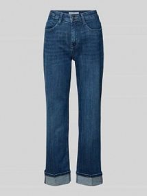 Jeansy o kroju straight fit z mieszanki bawełny model 'LAURA TURN UP' MAC niebieskie damskie EAN 387529690