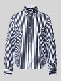 Bluzka o kroju regular fit z wzorem w paski i wyhaftowanym logo Gant granatowa damska EAN 4300214