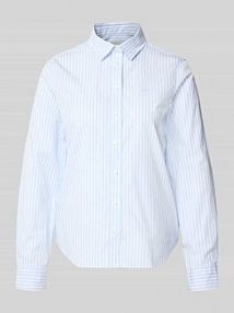 Bluzka o kroju regular fit z wzorem w paski i wyhaftowanym logo Gant niebieska damska EAN 4300214