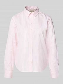 Bluzka o kroju regular fit z wzorem w paski i wyhaftowanym logo Gant różowa damska EAN 4300214