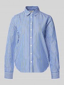 Bluzka o kroju regular fit z wzorem w paski i wyhaftowanym logo Gant niebieska damska EAN 4300214