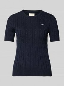 Koszulka z dzianiny ze ściegiem warkoczowym i Wyhaftowane logo Gant granatowa damska EAN 4800105