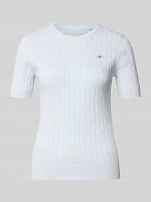 Koszulka z dzianiny ze ściegiem warkoczowym i Wyhaftowane logo Gant niebieska damska EAN 4800105