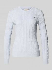 Sweter z dzianiny ze ściegiem warkoczowym i wyhaftowanym logo Gant niebieski damski EAN 4800100