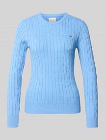 Sweter z dzianiny ze ściegiem warkoczowym i wyhaftowanym logo Gant niebieski damski EAN 4800100