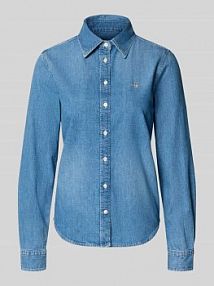 Bluzka jeansowa z wyhaftowanym logo i sportowymi mankietami Gant niebieska damska EAN 4300381