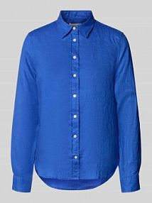 Bluzka lniana o kroju regular fit z wyhaftowanym logo Gant niebieska damska EAN 4300620