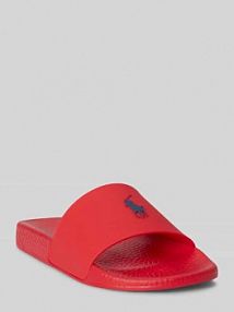 Klapki basenowe z nadrukiem z logo Polo Ralph Lauren czerwone damskie EAN 804973925