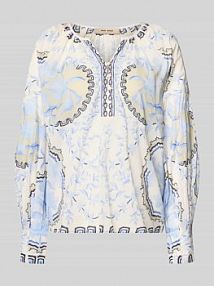 Bluzka o kroju relaxed fit z dekoltem z lamówką model 'Wylde' MOS MOSH niebieska damska EAN 178220