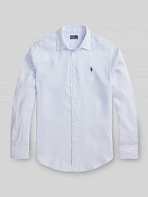 Bluzka koszulowa z czystego lnu Polo Ralph Lauren niebieska damska EAN 211970730