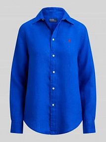 Bluzka koszulowa z czystego lnu Polo Ralph Lauren niebieska damska EAN 211970730