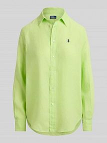 Bluzka koszulowa z czystego lnu Polo Ralph Lauren zielona damska EAN 211970730
