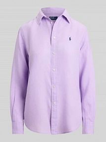 Bluzka koszulowa z czystego lnu Polo Ralph Lauren fioletowa damska EAN 211970730