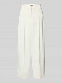 Spodnie materiałowe o kroju wide fit z mieszanki wiskozy z zakładkami w pasie LUISA CERANO białe damskie EAN 638881 3803