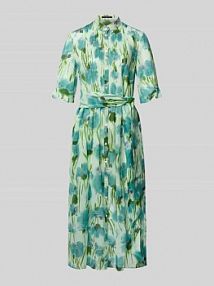 Sukienka midi ze stójką i plisami z mieszanki lyocellu i ramii LUISA CERANO zielona EAN 738661 3833