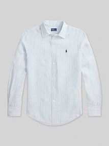 Bluzka koszulowa z czystego lnu Polo Ralph Lauren niebieska damska EAN 211A96158