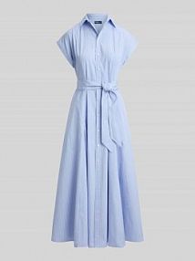 Taliowana sukienka koszulowa z czystej bawełny Polo Ralph Lauren niebieska EAN 211A96363