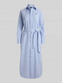 Taliowana sukienka koszulowa z czystej bawełny Polo Ralph Lauren niebieska EAN 211A96362