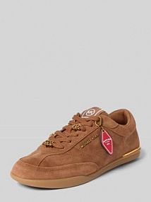 Sneakersy ze skóry z ozdobnymi perełkami model 'NOLAN LACE UP' MICHAEL Michael Kors brązowe damskie EAN 43S6NOFS2S
