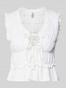 Top bluzkowy w kroju regular fit z mieszanki wiskozy i lnu model 'GOA' Only biały damski EAN 15363693