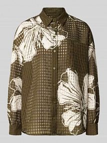 Bluzka koszulowa o kroju oversized z kołnierzykiem koszulowym model 'JORANGE' Essentiel Antwerp oliwkowa damska EAN JORANGE