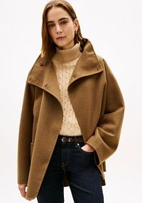 Krótki wełniany płaszcz  Kobiety Wełna brązowy jednolity L/XL Tommy Hilfiger damski