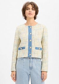 Krótki blezer   Giacca Kate Denim Kobiety beżowy/niebieski/złoty wypukły wzór tkaniny 42 Liu Jo Collection