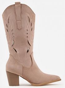 Ciemnobeżowe Ażurowe Botki kowbojki VICES na Słupku Falenatea