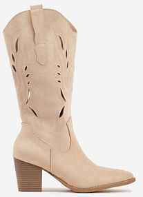 Beżowe Ażurowe Botki kowbojki VICES na Słupku Falenatea