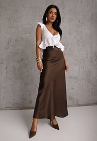 Brązowa Satynowa spódnica maxi High Waist Formia bisou's project