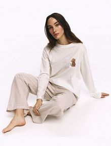 Dwuczęściowa piżama z nadrukiem Reserved beżowa damska 096HQ-08X