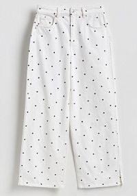 Jeansy wide leg w groszki Reserved białe damskie 100IX-00J