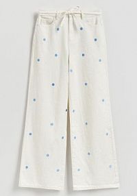 Jeansy wide leg z haftem Reserved białe damskie 106IX-01J