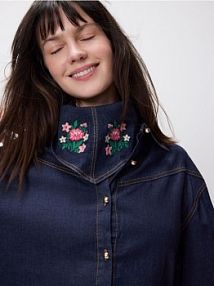 Jeansowa koszula z szalem Reserved granatowy damski 134JX-59J