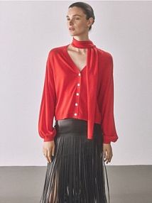 Sweter z szalem Reserved czerwony damski 139JP-33X