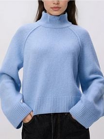 Wełniany sweter z golfem Reserved niebieski damski 169GS-50X