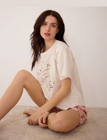 Dwuczęściowa piżama z bawełny Reserved beżowa damska 181HQ-12X