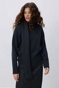 Wełniany sweter z szalem Reserved szary damski 186HW-90M