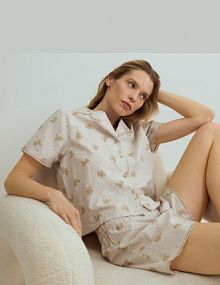 Popelinowa piżama z misiem Reserved beżowa damska 187HQ-12X